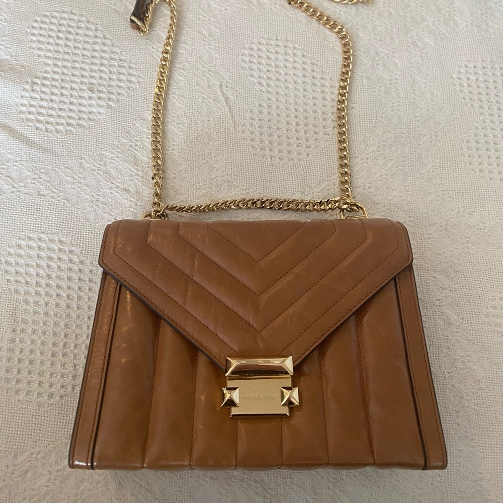 Michael Kors brown leather gold chain bag